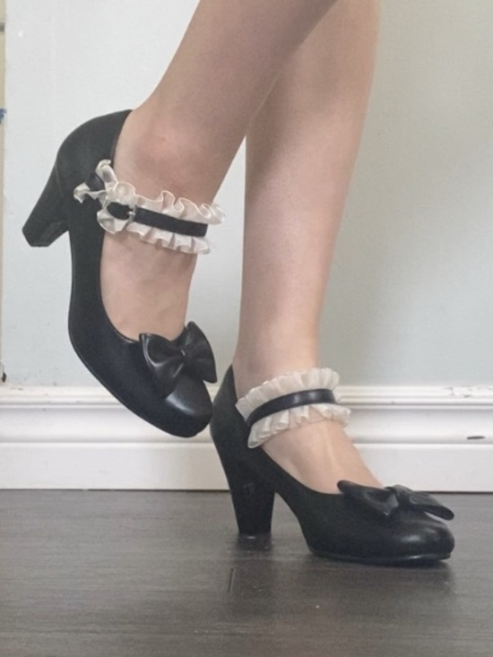 Oripalla Shoes - Lolita Oripalla black ruffle Mary Jane heels